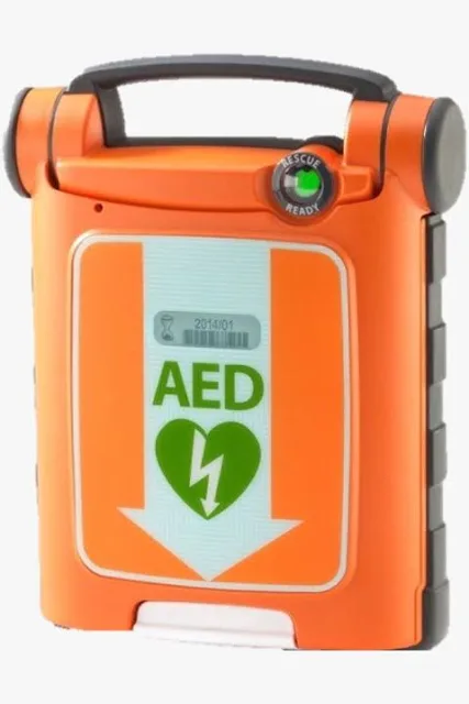 Orange Powerheart G5 AED in its case